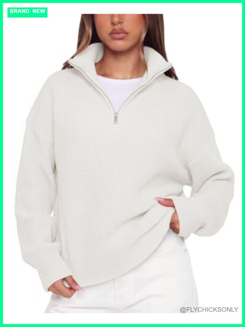 Cashmere Blend Oversized Quarter Zip Pullover Sweater Mock Neck